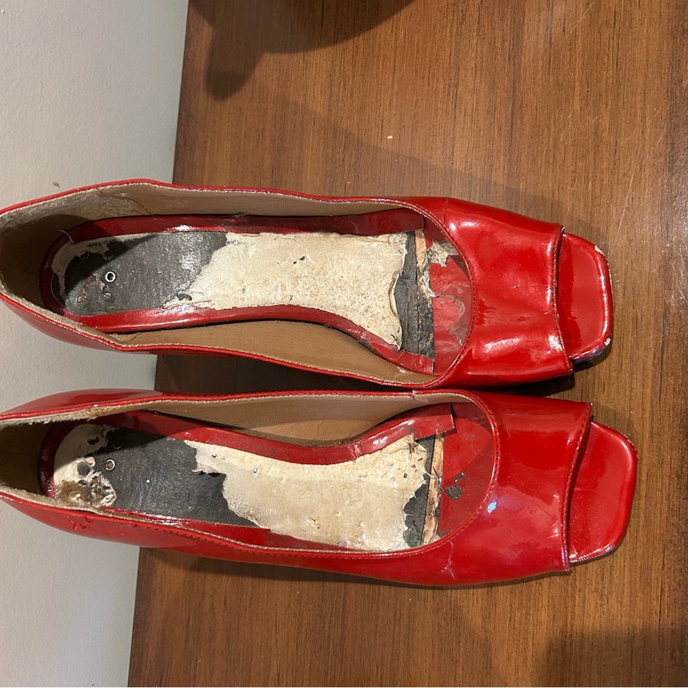 Red Women's Peep Toe Heels - Picture 5 of 7